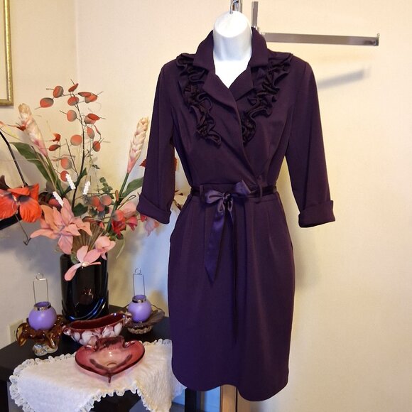NWT Simon Chang Women's Well Tailored ¾ Sleeve Purple Midi Dress Tag Size 4 S - Picture 2 of 10